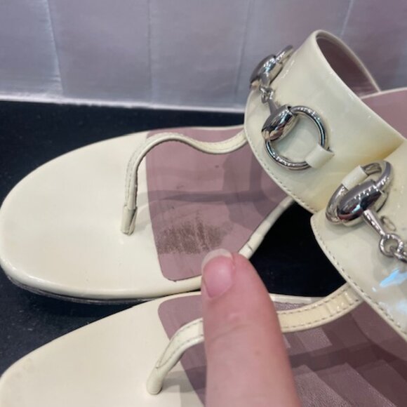 Gucci Made In Italy White Leather Thong Sandals Shoes Size 37.5 US 7.5 Stunning - Picture 7 of 14